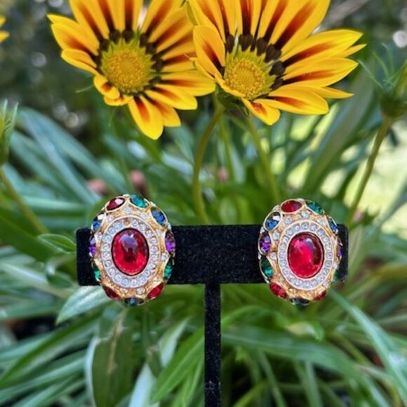 SPHINX Designer Oval Gold Rhinestone EARRINGS - Picture 4 of 8